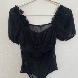 Source Unknown Black Sheer Puff Sleeve Bodysuit
